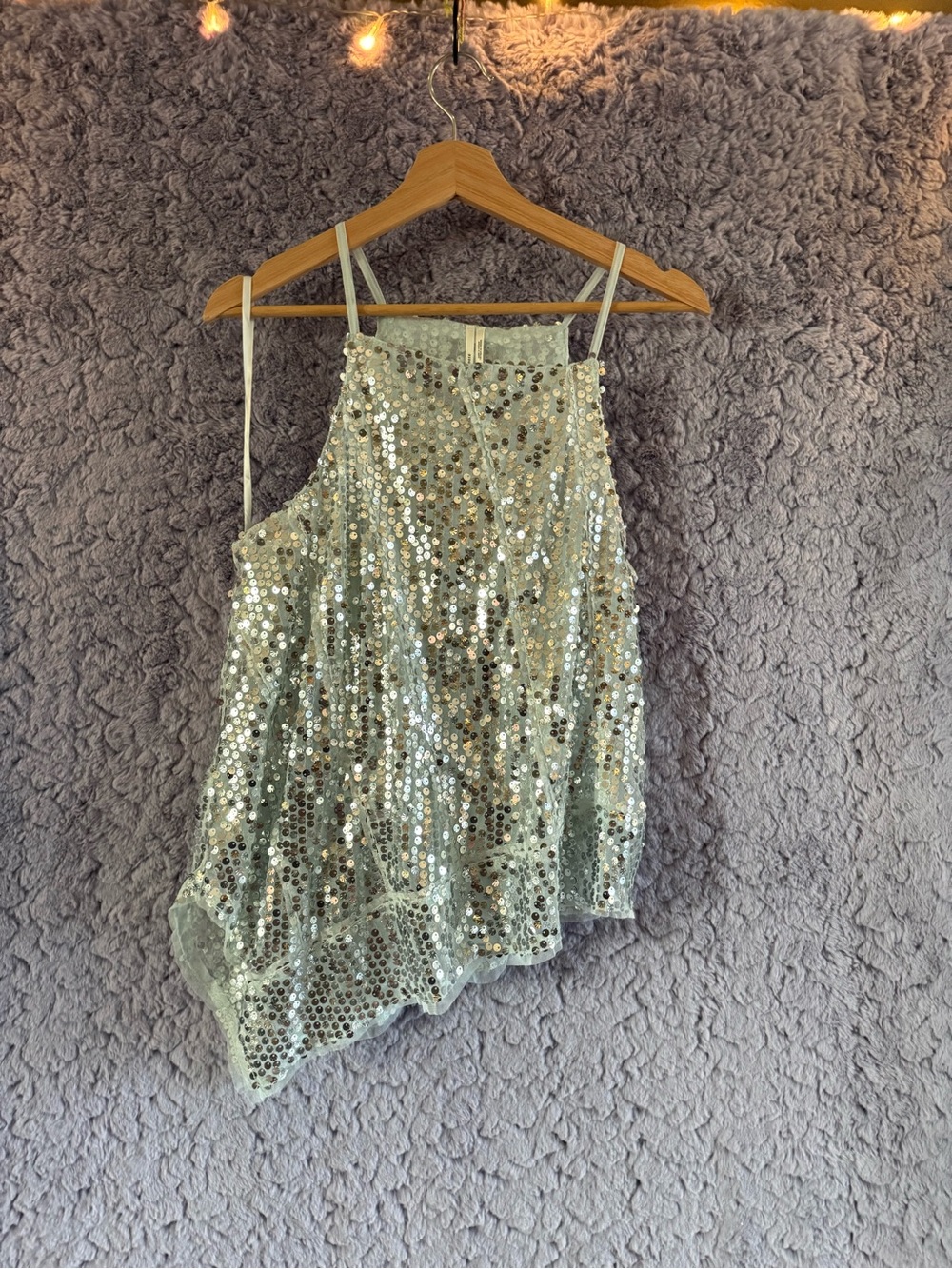 Anthropologie | Asymmetrical Sequin Tank Top - Silver | XS | NWT!